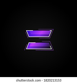 Futuristic purple/blue character from a fontset with dashed strokes and blending effects, vector illustration