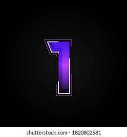 Futuristic purple/blue character from a fontset with dashed strokes and blending effects, vector illustration