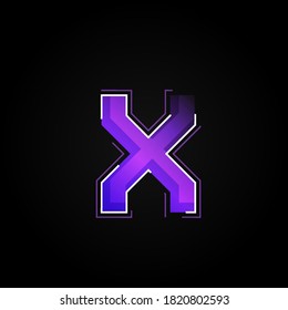 Futuristic purple/blue character from a fontset with dashed strokes and blending effects, vector illustration