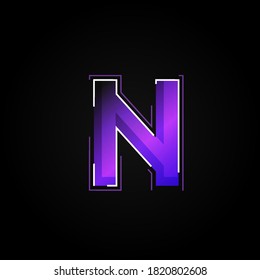 Futuristic purple/blue character from a fontset with dashed strokes and blending effects, vector illustration