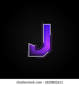 Futuristic purple/blue character from a fontset with dashed strokes and blending effects, vector illustration