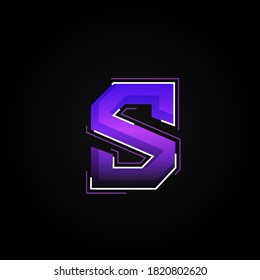 Futuristic purple/blue character from a fontset with dashed strokes and blending effects, vector illustration