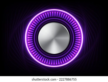 Futuristic purples neon button symbol start power button neon light background