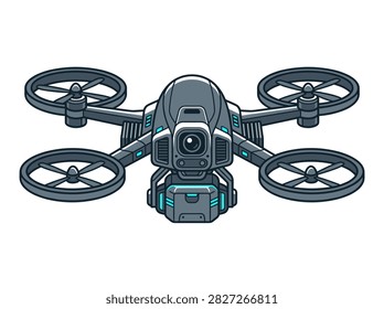 Futuristic Quadcopter Drone with Camera Illustration Isolated on White Background