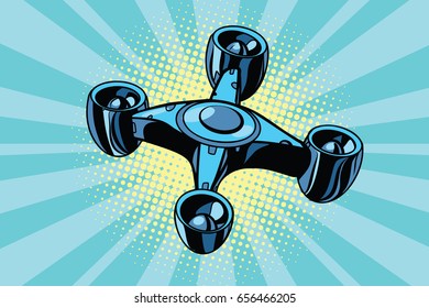 futuristic quadcopter drone. Pop art retro vector illustration