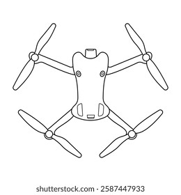 Futuristic Quadcopter Drone Vector Illustration. A detailed black and white vector illustration of a futuristic quadcopter drone. The drone features four extended arms with large propellers.