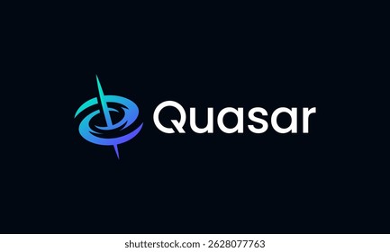 Futuristic Quasar logo – space themed tech brand identity design