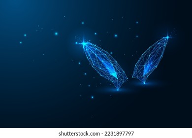 Futuristic rabbit or bunny ears in glowing low polygonal style isolated on dark blue background. Chinese New Year, Easter symbols. Modern abstract design vector illustration