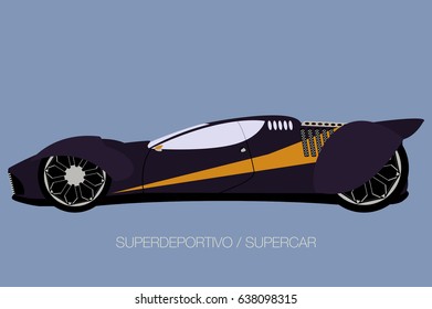 futuristic racing car, side view, flat design style