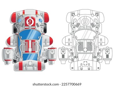 Futuristic racing car. View from above. Isolated on white background. Vector illustration.