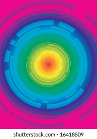 Futuristic rainbow designed background with segmented circular design