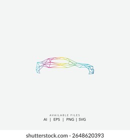 Futuristic Rainbow Wireframe Car Logo Design, Modern Gradient Spectrum Car Silhouette, Colorful Abstract Wireframe Sportscar Logo