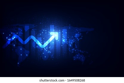 Futuristic Raise Arrow Chart Digital Transformation Abstract Technology Background. Big Data And Business Growth Currency Stock And Investment Future Economy .