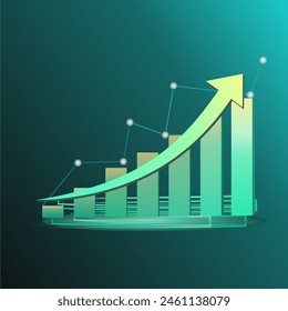 Futuristic raise arrow chart digital transformation abstract technology background. Business growth and investment economy. 3D Background