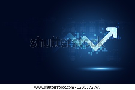 Futuristic raise arrow chart digital transformation abstract technology background. Big data and business growth currency stock and investment economy . Vector illustration