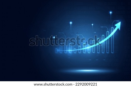 Futuristic raise arrow chart digital transformation abstract technology background. Big data and business growth currency stock and investment economy. Vector illustration