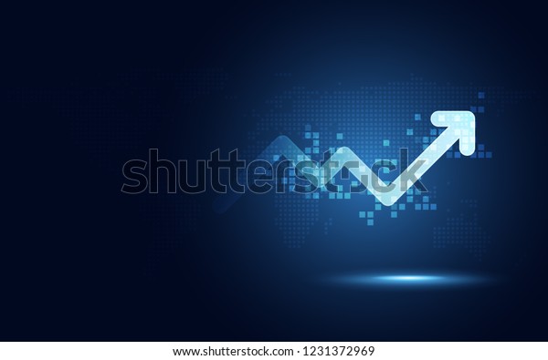 Futuristic raise
arrow chart digital transformation abstract technology background.
Big data and business growth currency stock and investment economy
. Vector
illustration