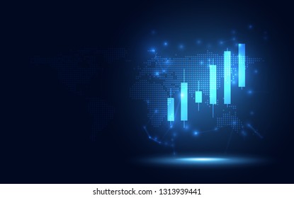 Futuristic raise Candle stick chart digital transformation abstract business background. Big data and business growth currency stock and investment economy . Vector illustration