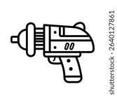 A futuristic ray gun design with a sleek, streamlined shape. The gun features a round barrel and a trigger, emphasizing a sci-fi aesthetic.