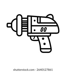 A futuristic ray gun design with a sleek, streamlined shape. The gun features a round barrel and a trigger, emphasizing a sci-fi aesthetic.