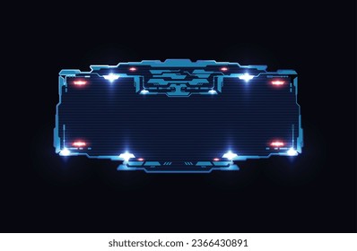 Futuristic rectangular shape border. Glowing High tech technology frame, abstract vector information call bar. Digital Hud game target board, sci fi empty banner for text interface menu