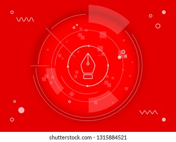 futuristic red background with elements of Bezier curves, pen, curves and circles, wavy and straight lines in the style of the future