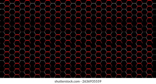 Futuristic red and black hexagon grid background, perfect for tech, gaming, or digital themes.