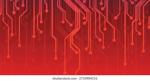 Fondo futurista de la placa de circuito rojo con líneas electrónicas brillantes que forman un patrón tecnológico moderno.
