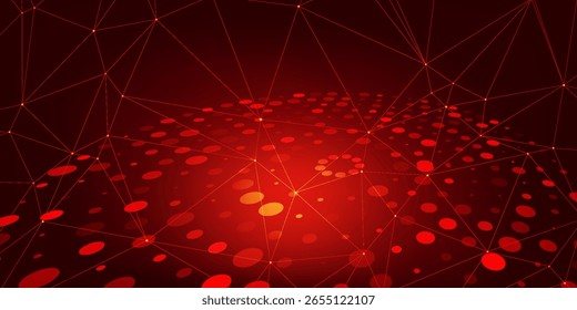 Esfera punteada roja futurista con fondo de red