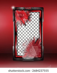 Diseño futurista de marco rojo con efectos de ráfaga y espacio para un título y contenido de texto