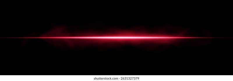 Futuristic red laser lines with glow, flare and smoke on black background. Neon light effect with sparkle, ray and digital beam. Abstract vector for tech, police or sci fi themes. Transparent PNG.