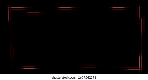 Marco De Neón Rojo Futurista Sobre Fondo Oscuro, Borde De Luz Brillante, Diseño Digital Abstractas, Estilo De Tecnología Moderna, Perfecto Para Fondos, Tecnología Y Arte Mínimo.