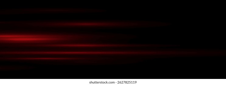 Futuristic Red Neon Light Beam with Horizontal Glow and Flare. Shiny Light Streak Effect, Glowing Line Trail and Flash on Transparent Background for Abstract or High-Tech Vector Illustration