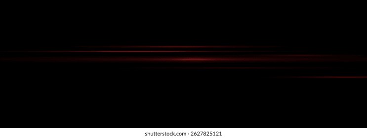 Futuristic Red Neon Light Beam with Horizontal Glow and Flare. Shiny Light Streak Effect, Glowing Line Trail and Flash on Transparent Background for Abstract or High-Tech Vector Illustration