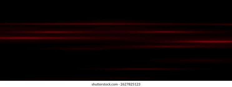 Futuristic Red Neon Light Beam with Horizontal Glow and Flare. Shiny Light Streak Effect, Glowing Line Trail and Flash on Transparent Background for Abstract or High-Tech Vector Illustration