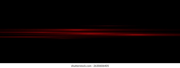 Futuristic Red Neon Light Beam with Horizontal Glow and Flare. Shiny Light Streak Effect, Glowing Line Trail and Flash on Transparent Background for Abstract or High-Tech Vector Illustration