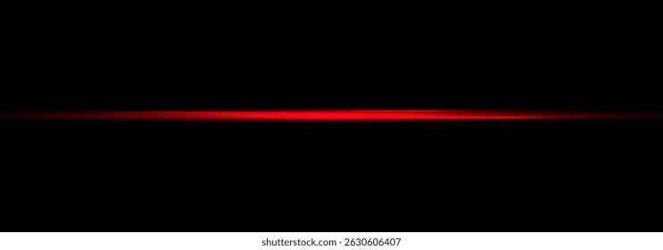 Futuristic Red Neon Light Beam with Horizontal Glow and Flare. Shiny Light Streak Effect, Glowing Line Trail and Flash on Transparent Background for Abstract or High-Tech Vector Illustration
