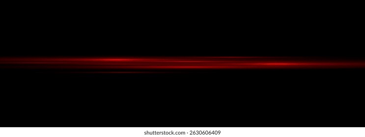 Futuristic Red Neon Light Beam with Horizontal Glow and Flare. Shiny Light Streak Effect, Glowing Line Trail and Flash on Transparent Background for Abstract or High-Tech Vector Illustration