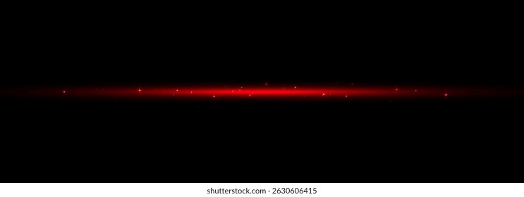 Futuristic Red Neon Light Beam with Horizontal Glow and Flare. Shiny Light Streak Effect, Glowing Line Trail and Flash on Transparent Background for Abstract or High-Tech Vector Illustration