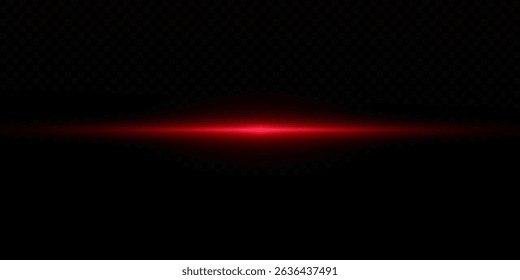 Futuristic Red Neon Light Beam with Horizontal Glow and Flare. Shiny Light Streak Effect, Glowing Line Trail and Flash on Transparent Background for Abstract or High-Tech Vector Illustration