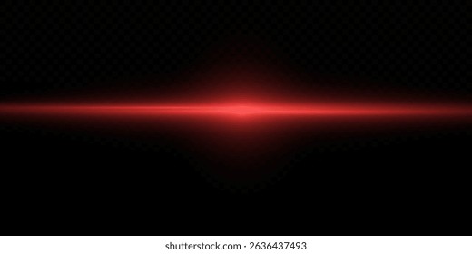 Futuristic Red Neon Light Beam with Horizontal Glow and Flare. Shiny Light Streak Effect, Glowing Line Trail and Flash on Transparent Background for Abstract or High-Tech Vector Illustration