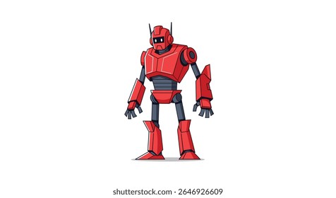 Futuristic Red Robot Standing Tall with Advanced Technology and Mechanical Body