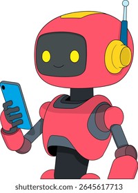 Robô vermelho futurista estudando em um smartphone, representando a educação em IA e a aprendizagem digital. Perfeito para artigos técnicos, plataformas de e learning ou conteúdo de desenvolvimento de IA