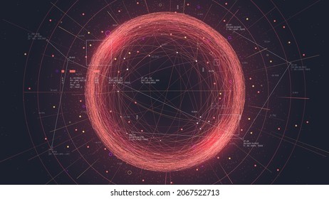 Futuristic red sphere consisting of connection networks, neural communication bundle of big data cyber space, tech business analytical vector background