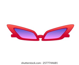 Futuristic red sunglasses with a sharp, angular frame and a wraparound design. Vector illustration isolated on white background