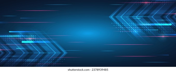 Futuristic red-blue stripes with arrows. Modern high-tech background for presentations and websites. Shiny moving design element. Abstract background with glowing dynamic lines. 