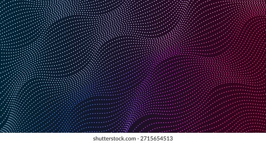 Futuristic refracted dotted lines waves abstract banner design. Blue purple technology background. Vector illustration