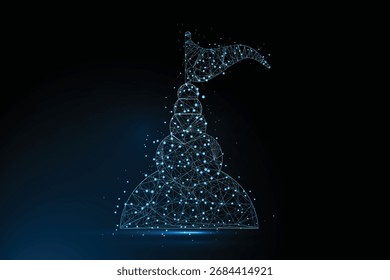 A futuristic representation of a castle or temple, built from a network of glowing blue lines and dots