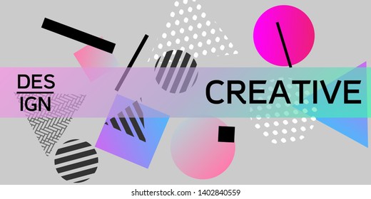 Futuristic retro 3D geometric design.  Minimal universal banner templates in memphis style. Dynamic composition. Vector illustration.