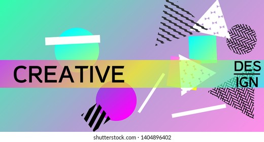 Futuristic retro 3D geometric design.  Minimal universal banner templates in memphis style. Dynamic composition. Vector illustration.
